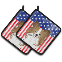 "Caroline's Treasures American Flag & Papillon Pair of Pot Holders BB2178PTHD, 7.5HX7.5W, Multicolor"