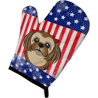 "Caroline's Treasures BB2179OVMT American Flag and Chocolate Brown Shih Tzu Oven Mitt, 12"" by 8.5"", Multicolor"