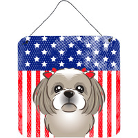 "Caroline's Treasures American Flag and Gray Silver Shih Tzu Door Hanging Prints wall-decor, Multicolor"