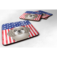 "Caroline's Treasures BB2180FC American Flag And Gray Silver Shih Tzu Foam Coaster (Set of 4), 3.5"", Multicolor"
