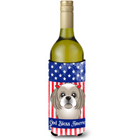 "Caroline's Treasures BB2180LITERK ""God Bless American Flag with Gray Silver Shih Tzu"" Wine Bottle Hugger Koozie, 750ml, Multicolor"