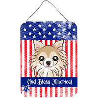 "Caroline's Treasures God Bless American Flag with Chihuahua Wall or Door Hanging Prints BB2181DS1216, 16HX12W, Multicolor"