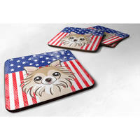 "Caroline's Treasures BB2181FC American Flag And Chihuahua Foam Coaster (Set of 4), 3.5"", Multicolor"