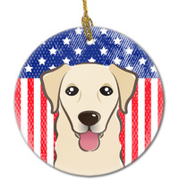 Caroline's Treasures American Flag and Golden Retriever Ceramic Ornament