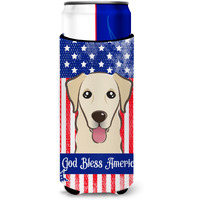 "Caroline's Treasures BB2182MUK ""God Bless American Flag with Golden Retriever Michelob Ultra Koozies for Slim Cans, Multicolor"