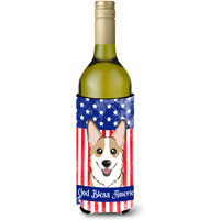 "Caroline's Treasures BB2183LITERK ""God Bless American Flag with Sable Corgi"" Wine Bottle Hugger Koozie, 750ml, Multicolor"