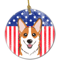 Caroline's Treasures American Flag and Red Corgi Ceramic Ornament