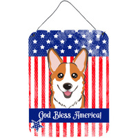 "Caroline's Treasures God Bless American Flag with Red Corgi Wall or Door Hanging Prints BB2184DS1216, 16HX12W, Multicolor"
