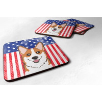 "Caroline's Treasures BB2184FC American Flag And Red Corgi Foam Coaster (Set of 4), 3.5"", Multicolor"
