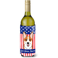 "Caroline's Treasures BB2184LITERK ""God Bless American Flag with Red Corgi"" Wine Bottle Hugger Koozie, 750ml, Multicolor"