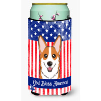 "Caroline's Treasures BB2184TBC ""God Bless American Flag with Red Corgi"" Tall Boy Hugger Koozie, Multicolor"