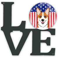 "Caroline's Treasures American Flag and Red Corgi Metal Artwork Love wall-decor, Multicolor"