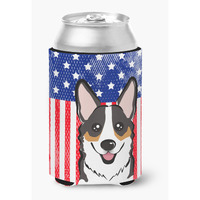 "Caroline's Treasures BB2185CC American Flag And Tricolor Corgi Can Or Bottle Hugger, Multicolor"