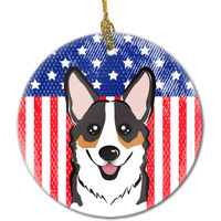 Caroline's Treasures American Flag and Tricolor Corgi Ceramic Ornament
