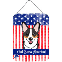 "Caroline's Treasures God Bless American Flag with Tricolor Corgi Wall or Door Hanging Prints BB2185DS1216, 16HX12W, Multicolor"
