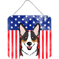 "Caroline's Treasures American Flag and Tricolor Corgi Door Hanging Prints wall-decor, Multicolor"