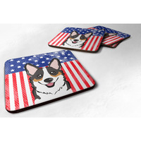 "Caroline's Treasures BB2185FC American Flag And Tricolor Corgi Foam Coaster (Set of 4), 3.5"", Multicolor"