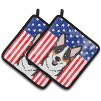 "Caroline's Treasures American Flag & Tricolor Corgi Pair of Pot Holders BB2185PTHD, 7.5HX7.5W, Multicolor"