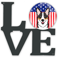 "Caroline's Treasures American Flag and Tricolor Corgi Metal Artwork Love wall-decor, Multicolor"