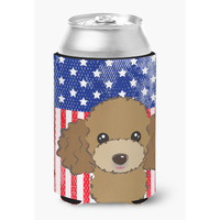 "Caroline's Treasures BB2186CC American Flag And Chocolate Brown Poodle Can Or Bottle Hugger, Multicolor"