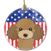 Caroline's Treasures American Flag and Chocolate Brown Poodle Ceramic Ornament