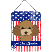 "Caroline's Treasures God Bless American Flag with Chocolate Brown Poodle Wall or Door Hanging Prints BB2186DS1216, 16HX12W, Multicolor"