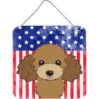 "Caroline's Treasures American Flag and Chocolate Brown Poodle Door Hanging Prints wall-decor, Multicolor"