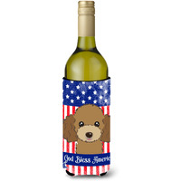 "Caroline's Treasures BB2186LITERK ""God Bless American Flag with Chocolate Brown Poodle"" Wine Bottle Hugger Koozie, 750ml, Multicolor"