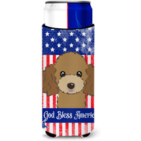 "Caroline's Treasures BB2186MUK ""God Bless American Flag with Chocolate Brown Poodle Michelob Ultra Koozies for Slim Cans, Multicolor"