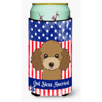 "Caroline's Treasures BB2186TBC ""God Bless American Flag with Chocolate Brown Poodle"" Tall Boy Hugger Koozie, Multicolor"
