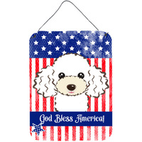 "Caroline's Treasures God Bless American Flag with White Poodle Wall or Door Hanging Prints BB2187DS1216, 16""H x 12""W, Multicolor"