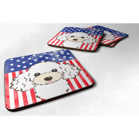 "Caroline's Treasures BB2187FC American Flag And White Poodle Foam Coaster (Set of 4), 3.5"", Multicolor"