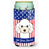 "Caroline's Treasures BB2187TBC ""God Bless American Flag with White Poodle"" Tall Boy Hugger Koozie, Multicolor"