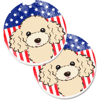 "Caroline's Treasures American Flag & Buff Poodle Set of 2 Cup Holder Car Coasters BB2188CARC, 2.56, Multicolor"