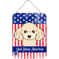 "Caroline's Treasures God Bless American Flag with Buff Poodle Wall or Door Hanging Prints BB2188DS1216, 16HX12W, Multicolor"