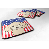 "Caroline's Treasures BB2188FC American Flag And Buff Poodle Foam Coaster (Set of 4), 3.5"", Multicolor"