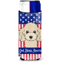"Caroline's Treasures BB2188MUK ""God Bless American Flag with Buff Poodle Michelob Ultra Koozies for Slim Cans, Multicolor"