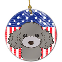 "Caroline's Treasures American Flag and Silver Gray Poodle Ceramic Ornament, Multicolor"