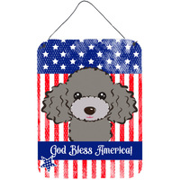 "Caroline's Treasures God Bless American Flag with Silver Gray Poodle Wall or Door Hanging Prints BB2189DS1216, 16HX12W, Multicolor"