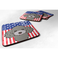 "Caroline's Treasures BB2189FC American Flag And Silver Gray Poodle Foam Coaster (Set of 4), 3.5"", Multicolor"