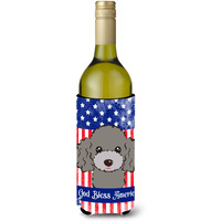 "Caroline's Treasures BB2189LITERK ""God Bless American Flag with Silver Gray Poodle"" Wine Bottle Hugger Koozie, 750ml, Multicolor"