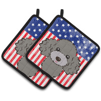 "Caroline's Treasures American Flag & Silver Gray Poodle Pair of Pot Holders BB2189PTHD, 7.5HX7.5W, Multicolor"
