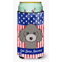 "Caroline's Treasures BB2189TBC ""God Bless American Flag with Silver Gray Poodle"" Tall Boy Hugger Koozie, Multicolor"