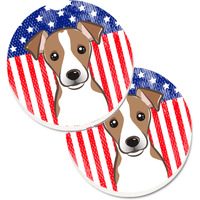 "Caroline's Treasures American Flag & Jack Russell Terrier Set of 2 Cup Holder Car Coasters BB2190CARC, 2.56, Multicolor"