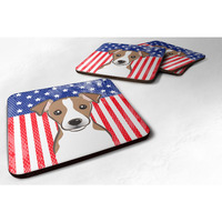 "Caroline's Treasures BB2190FC American Flag And Jack Russell Terrier Foam Coaster (Set of 4), 3.5"", Multicolor"