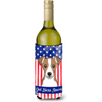 "Caroline's Treasures BB2190LITERK ""God Bless American Flag with Jack Russell Terrier"" Wine Bottle Hugger Koozie, 750ml, Multicolor"