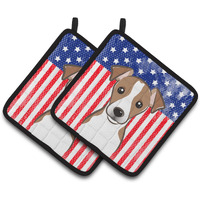 "Caroline's Treasures American Flag & Jack Russell Terrier Pair of Pot Holders BB2190PTHD, 7.5HX7.5W, Multicolor"