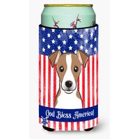 "Caroline's Treasures BB2190TBC ""God Bless American Flag with Jack Russell Terrier"" Tall Boy Hugger Koozie, Multicolor"