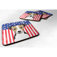 "Caroline's Treasures BB2191FC American Flag And Jack Russell Terrier Foam Coaster (Set of 4), 3.5"", Multicolor"