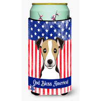 "Caroline's Treasures BB2191TBC ""God Bless American Flag with Jack Russell Terrier"" Tall Boy Hugger Koozie, Multicolor"